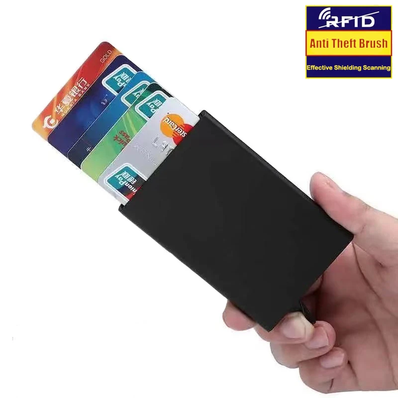 Anti-theft ID Credit Card Holder Thin Aluminium Metal RFID Wallets Pocket Case Automatic Pop Up Bank Women Men Credit Card Box