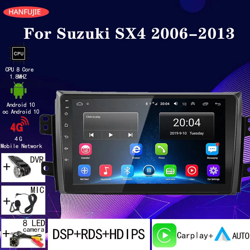 Android 13 autoradio carplay audio multimedia player gps navigation bt 4 64g für suzuki sx4 2014-2019 für fiat sedici 2013-2018