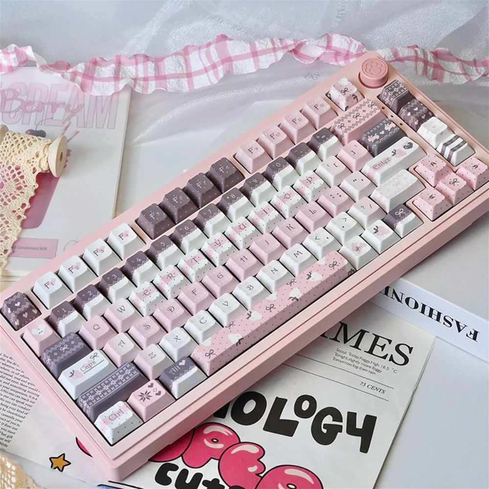 Strawberry Bunny Maiden Keycap Set 129 Keys Cherry Personalized Keycaps for 60/70/104 Mechanical Keyboard Replacement Caps
