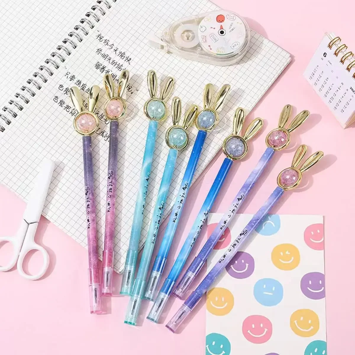 Stylos gel avec tête de lapin, fournitures d'écriture, papeterie scolaire et de bureau, vente en gros, 24 pièces