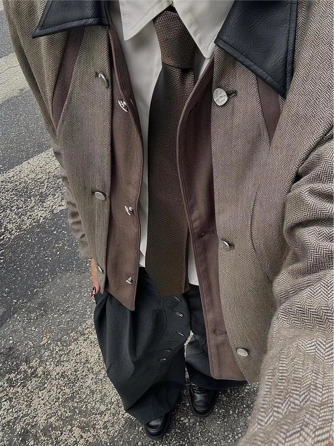 

Новый китайский Sle Court Geometry Jaet, мужской модный кожаный воротник, многоформальный искусственный двухсекционный ветрозащитный воротник, весна-осень