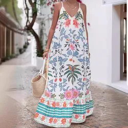 Sexy Long Dress For Women New Sexy Backless V-neck Sleeveless Suspender Print Dress Vacation Large Size Loose Dress For Women