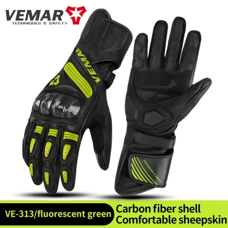 

VEMAR Motocross Genuine Leather Riding Gloves Motorcycles Comfortable Sheepskin Carbon Fiber Rider Luvas High-quality 4 Seasons