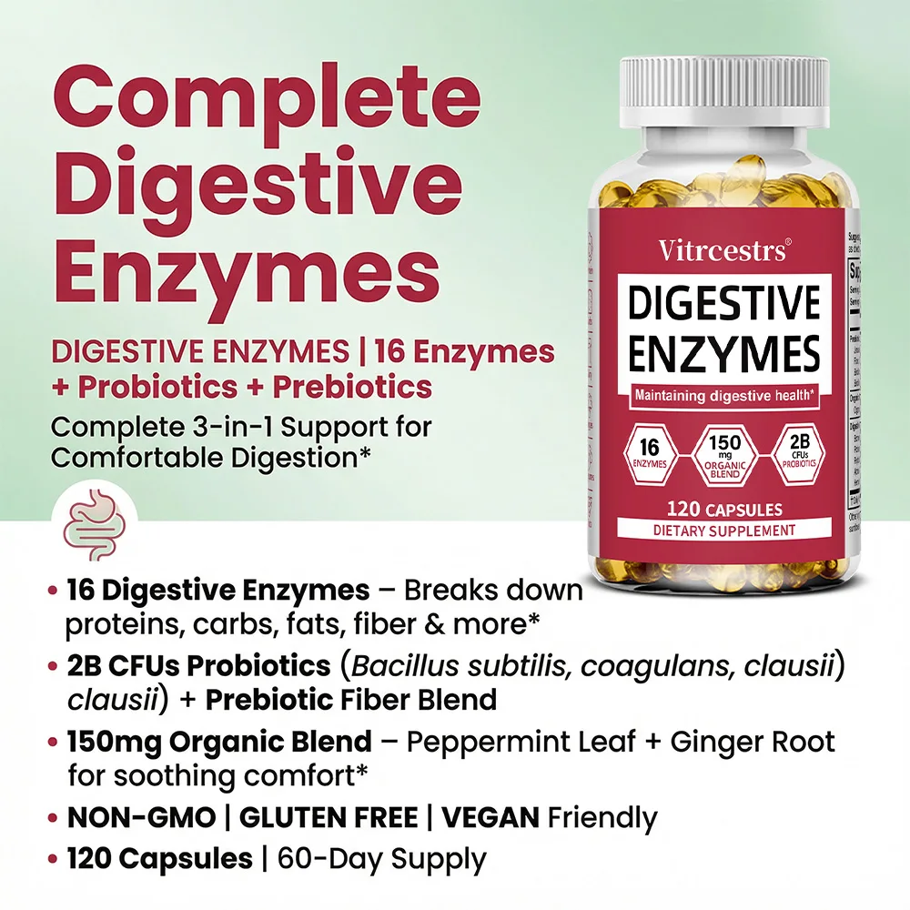 Digestive Enzymes Supplement - Digestion and Intestinal Health for Adults Men and Women, Promotes Nutrient Absorption