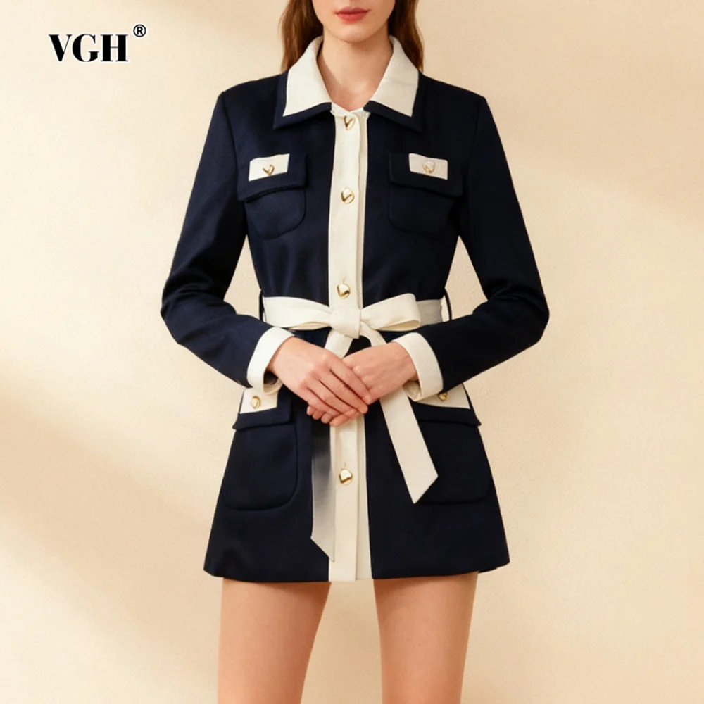 

VGH хитовый цвет, формальные элегантные пальто для женщин, утягивающая куртка с длинными рукавами и лацканами на шнуровке, женская осенняя модная одежда