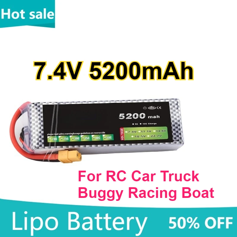 

Large Capacity 5200mAh 7.4V Lipo Battery 35C for Car Models Ship Models RC Car Truck Buggy Racing Boat Lithium Battery