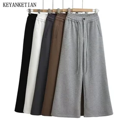 KEYANKETIAN 2024 New Launch American Retro Casual Sweatpants Wide Leg Pants Drawstring Elastic Waist Women's Loose Trousers