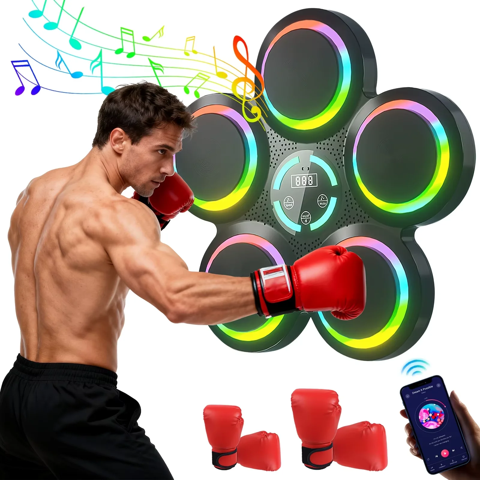 آلة الملاكمة الموسيقية الذكية، أوضاع 9 سرعات مع عداد LED، مدرب اللياقة البدنية المنزلي مع تأثيرات صوتية ديناميكية