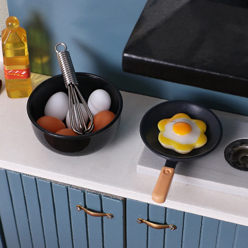 10Pcs Dollhouse Miniature Set - DIY Furniture Decor, Simulation Food Model, Bowl, Fryer, Egg Beater for Doll House.