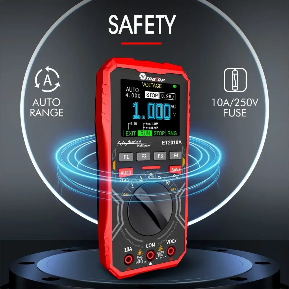 TOOLTOP ET2010A 1MHz Handheld Digital Oscilloscope 2.5Msps Automatic True RMS Multimeter AC 10A 600V High Voltage Oscilloscope