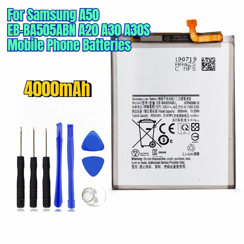 

4000mAh for Samsung A50 EB-BA505ABN A20 A30 A30S Mobile Phone Batteries