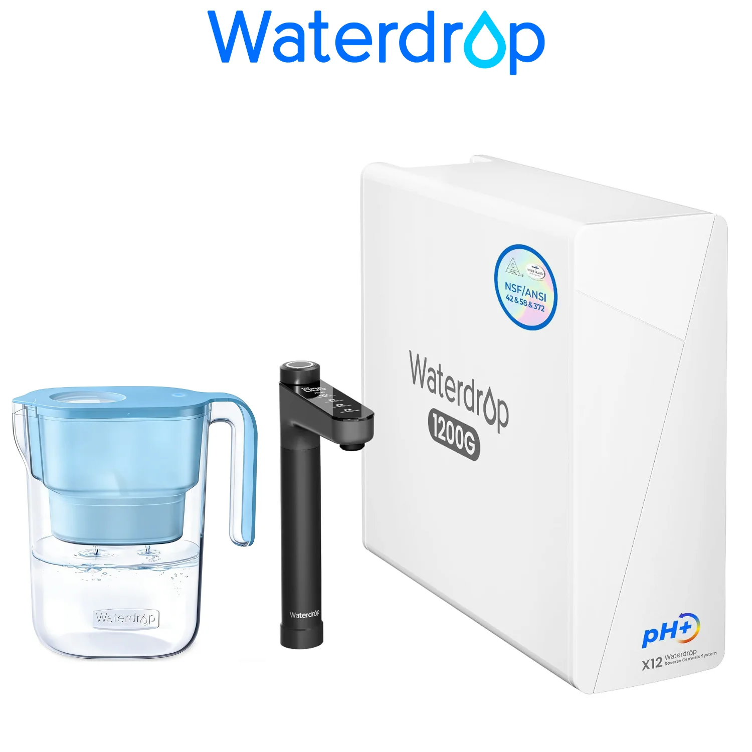 

Waterdrop X12-Alkaline Mineral pH+ Tankless Reverse Osmosis System, Including Waterdrop Water Filter Pitcher with 1 Filter