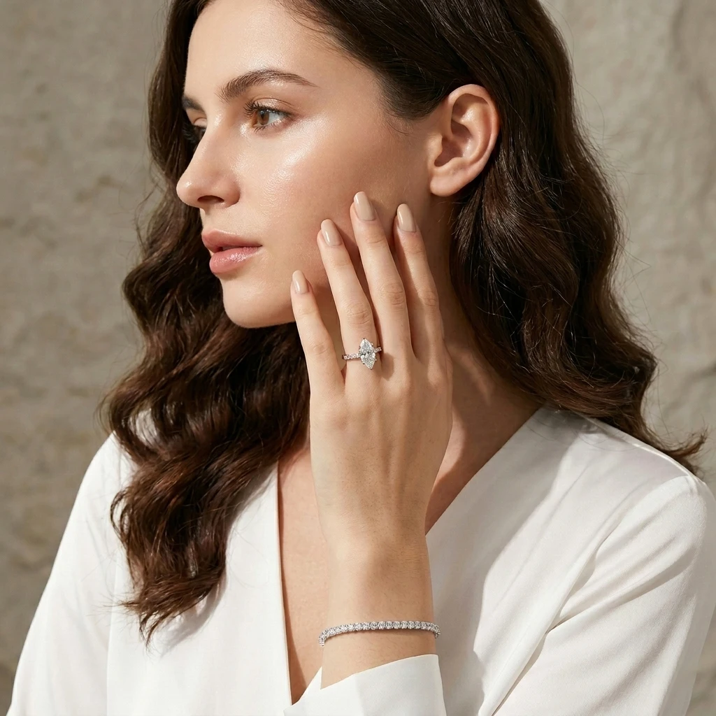 5 Karat Marquise Moissanit-Ring, 925 Sterling Silber, 6-Krappen-Fassung Ehering, Besteht Diamanttester, GRA-Qualität – Detail 17