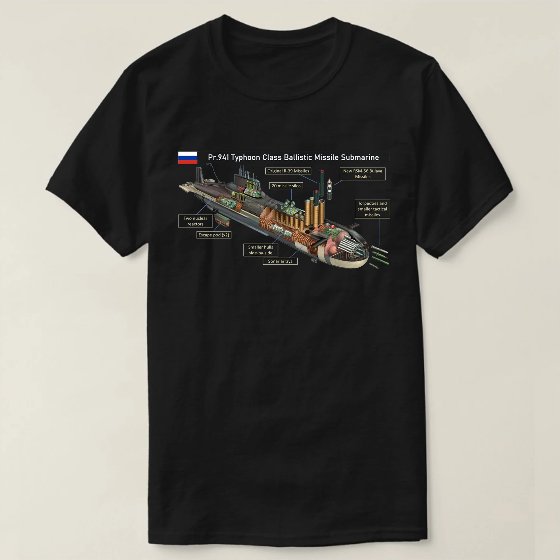 Soviet pro 941 typhoon class baltiltic computrer潜水艦のTシャツ。メンズ半袖ラウンドネックTシャツ,コットン100%,カジュアルスタイル