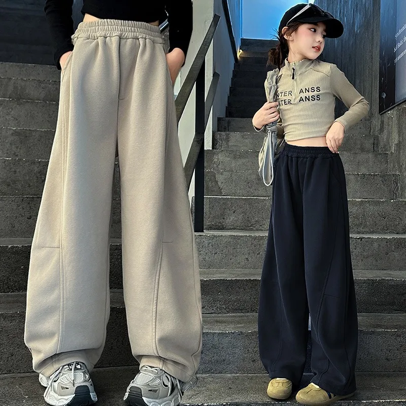 2026 New Girls Wide-Leg Pants Trendy Stylish Straight Trousers for Kids Comfortable Spring Casual Wear Teen Pants 8 10 12 Years