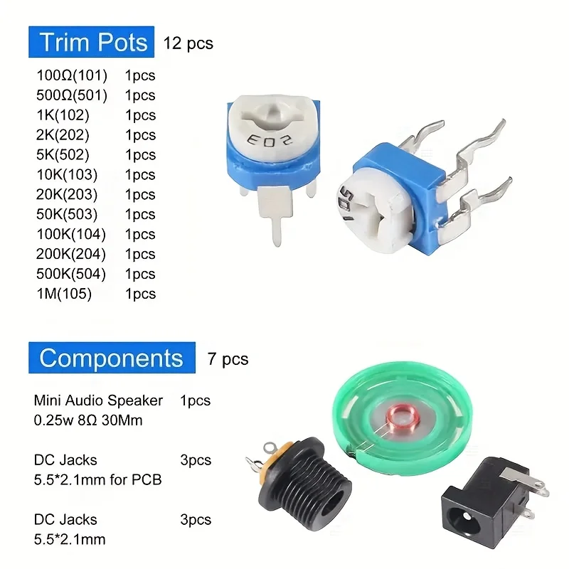 1900pcs Mega Electronic Component Kit Including Assortment + Capacitors + Resistors + LED + Transistors + DC Jacks + PCB + Opamp