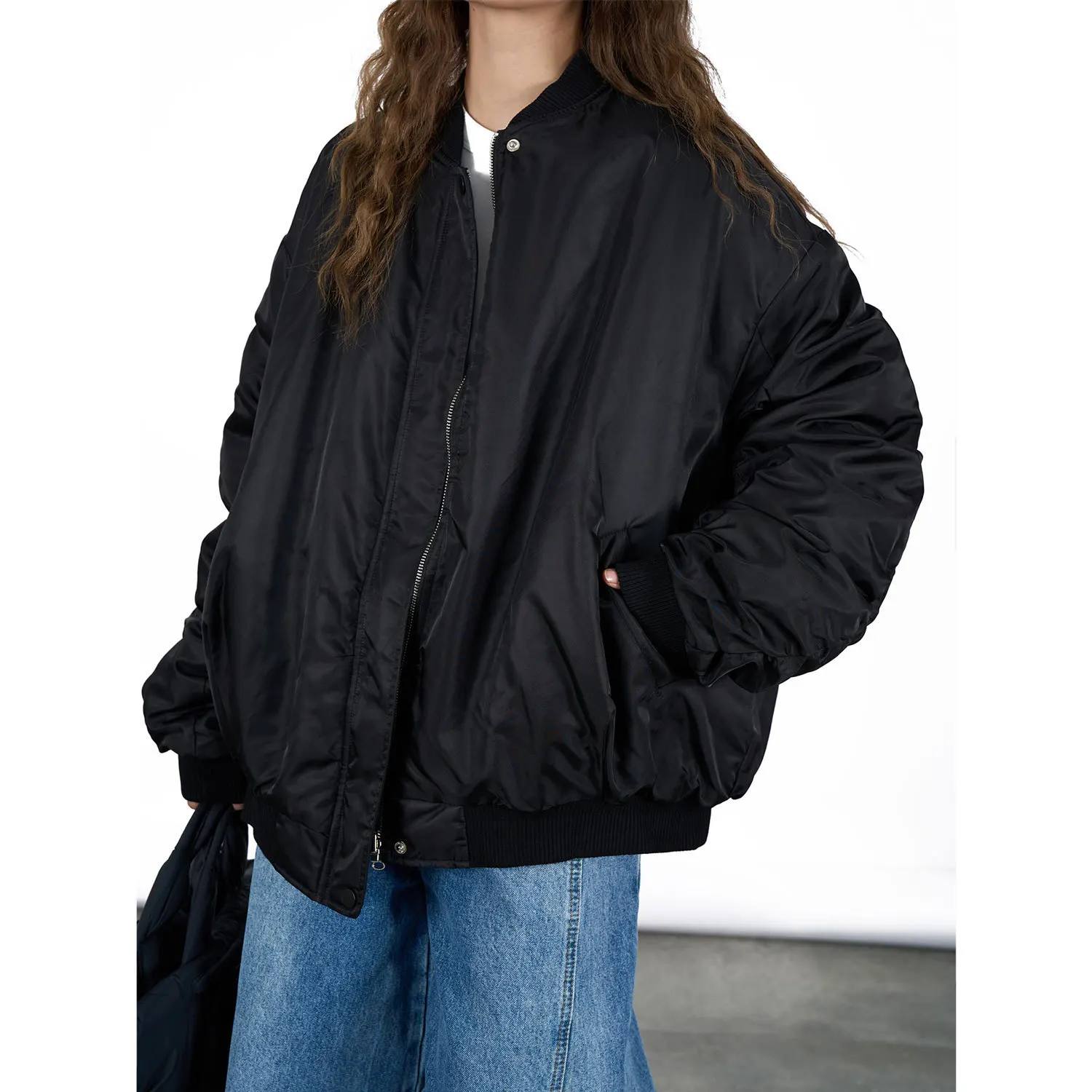 Pilot Cotton Bomber Jacket Women Front Back Winter Street Style  Warm Loose Silhouette Coat