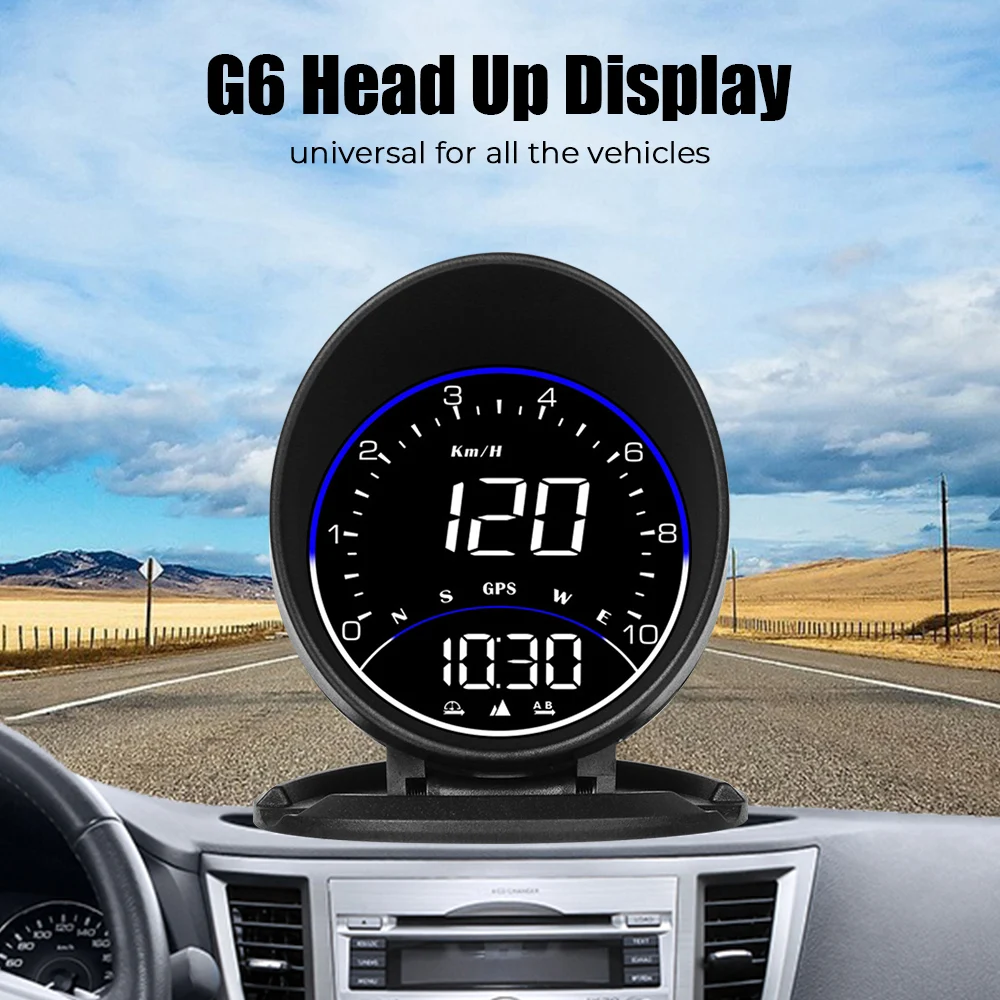 

With Ambient Light Alarm Set Speedometer Mileage Digital Clock Altitude Meter G6 HUD Universal Car Head Up Display RPM MPH