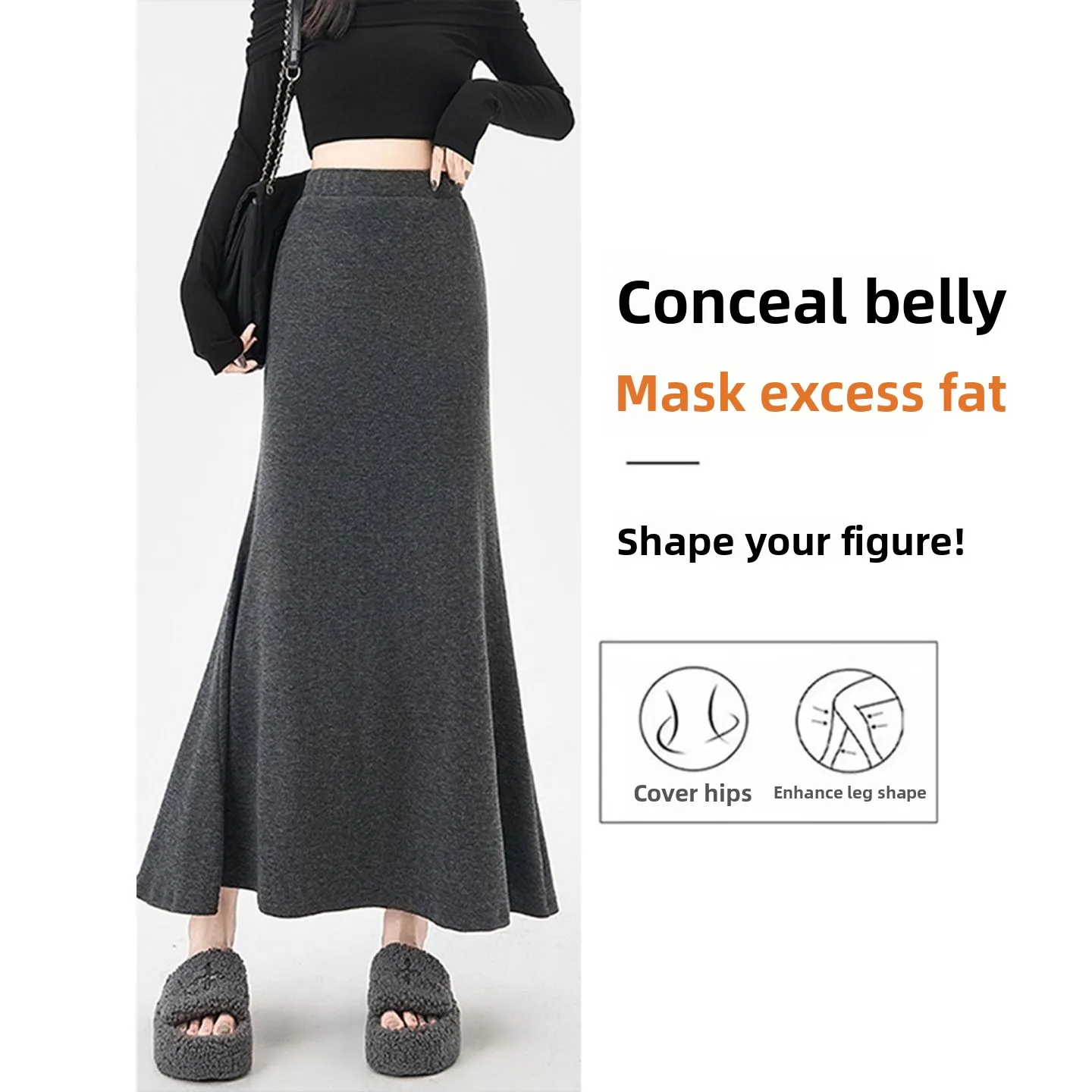 

Женская длинная юбка Deep ey Fi Tail f Skirt для осени и зимы, повседневная, с высокой талией, приталенная, А-силуэт, однотонная, для женщин.