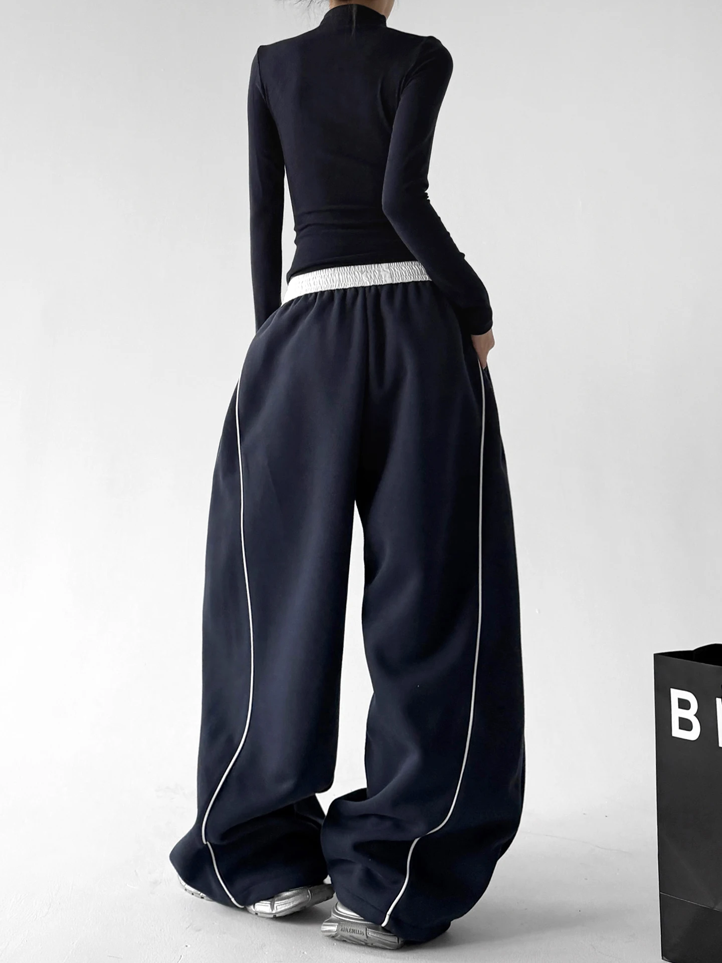 American Style Wide Leg Sport Pants Women's Loose Casual Trousers Black Spring Autumn New Arrival High Waist Polyester Cotton...