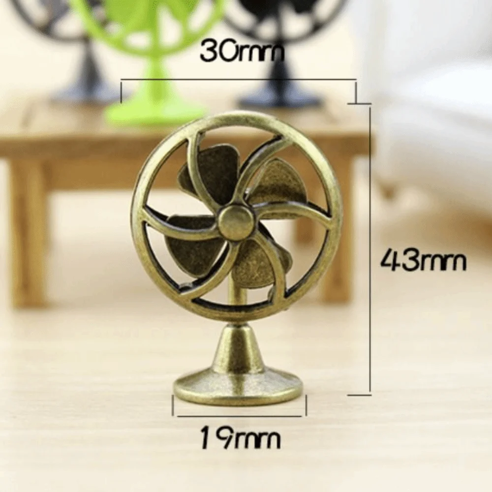 Creative 1:12 Scale Dollhouse Electric Fan Vintage Retro Doll Fan Furniture 4 Fan Blades Living Scene Mini Fan Model Girls Gift