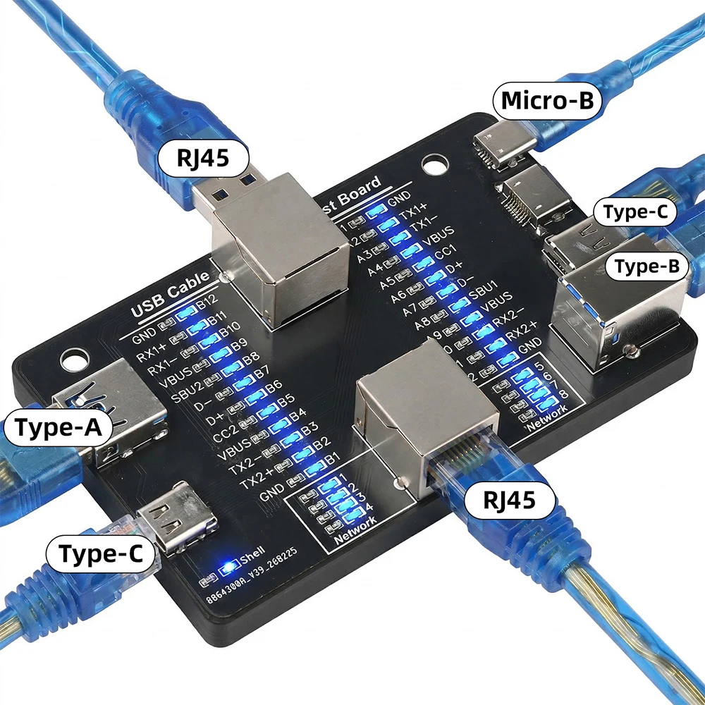 USB Cable Tester Multifunctional USB3.0/3.1/3.2 Type-C 24Pin Cable Detector Module Fault Detector Supports Charging Tests