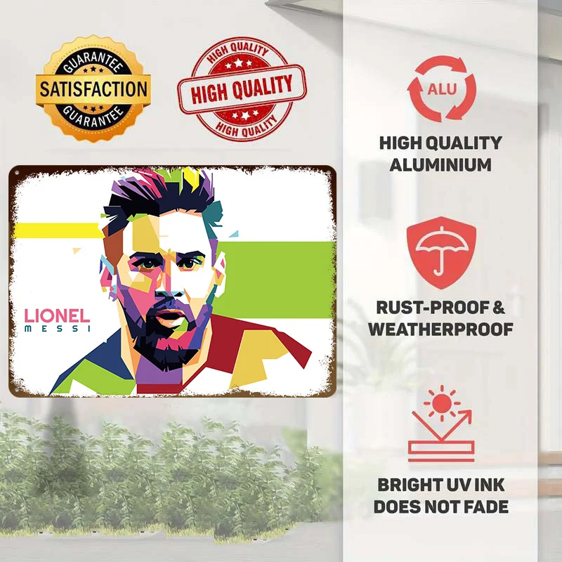 Lionel Messi Colorful Pop Art Tinplate Poster Customized Wall Art Vintage Metal Signs Retro Plates for Home Decor Living Room