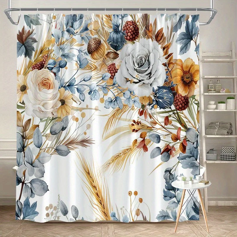 

Цельная занавеска для душа с акварельным рисунком розы и ягод, полиэфирная ткань, можно стирать в машине, подходит для украшения ванной комнаты