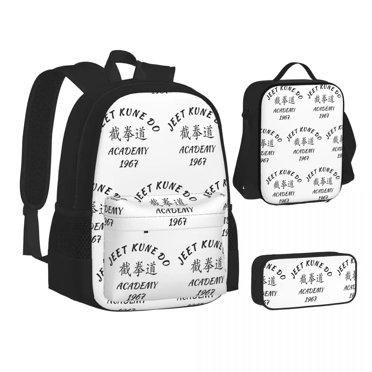 Jeet Kune Do Shirt Martial Arts JKD Academy Backpacks Bookbag School Bags Kids Rucksack Lunch Bag Pen Bag Three-Piece Set