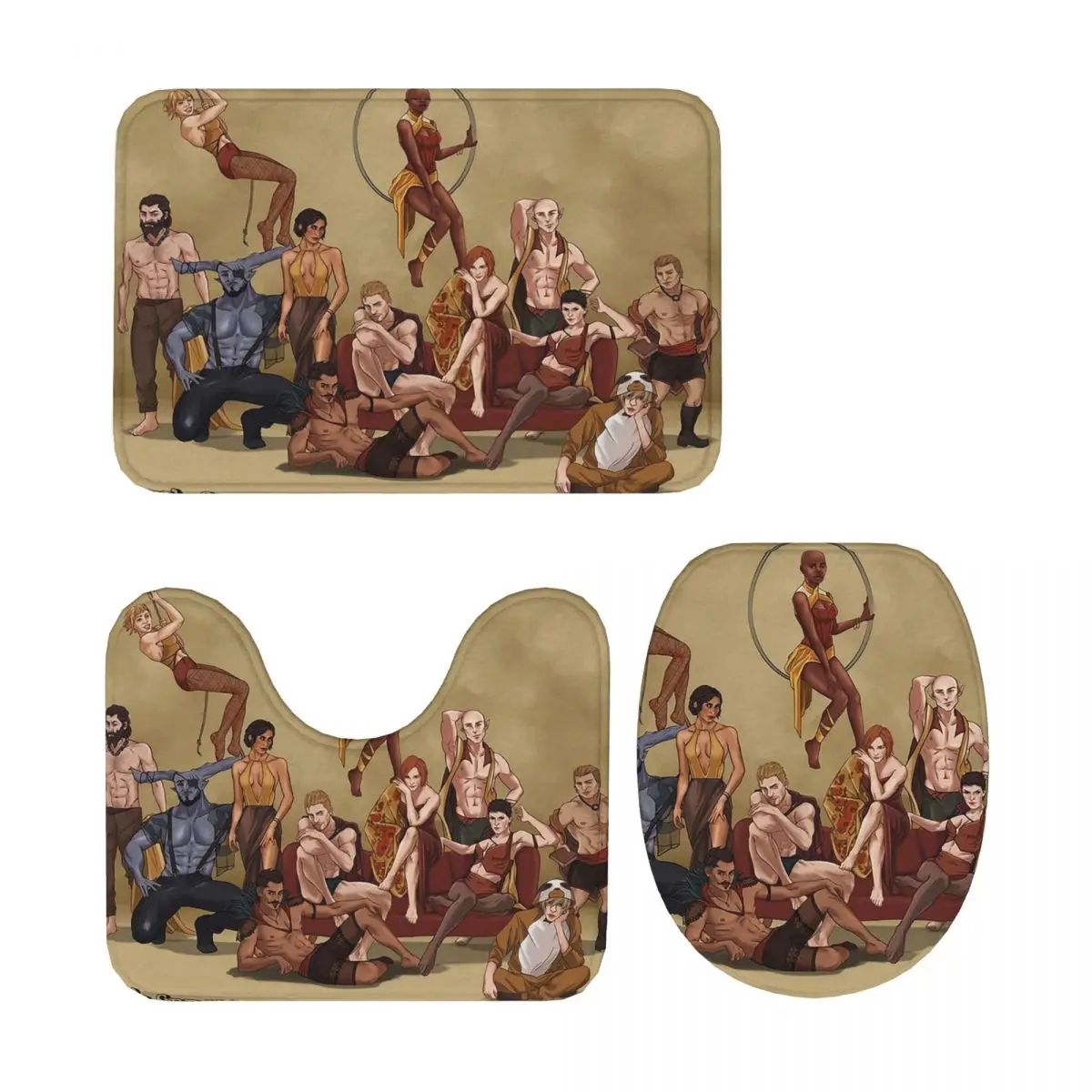 

Dragon Age Inquisition - серия PJ, 3-х предметный коврик для ванной, набор для ванной комнаты, крышка для унитаза, домашний декор, нескользящий ковер, напольный коврик