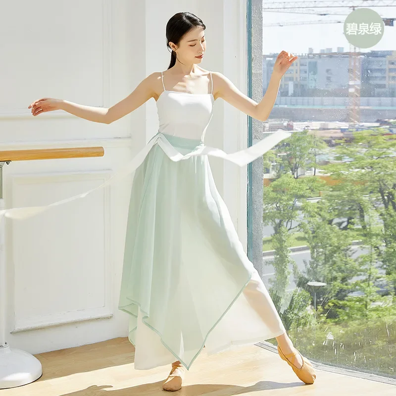 Chinese Folk Dance Classical Dancing Pants Women Loose Wide Leg Trouser 2 Layers Fairy Body Rhyme Dancewear Side Split Plus Size