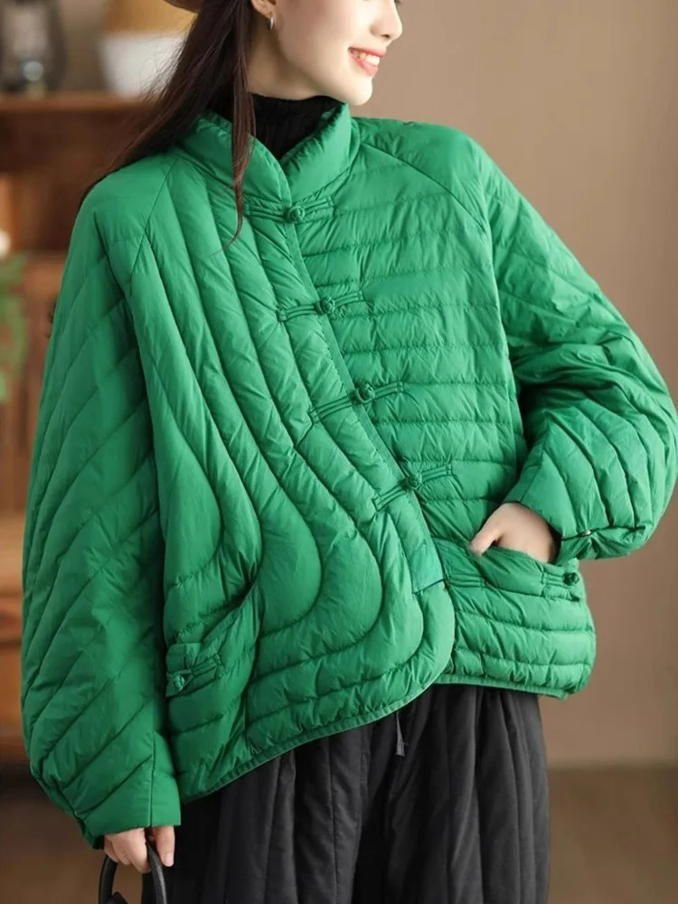 Oversize Loose Causal Short Puffer Coat Autumn Winter Vintage Female  Women 90% Ultra Light White Duck Down Jacket