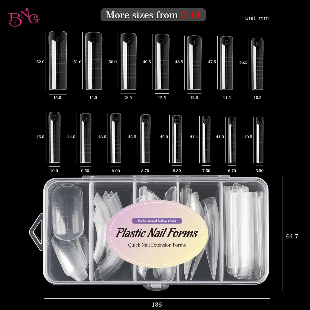 BNG Nail Dual Forms für Poly Extension Gel Nagelformen für Builder Gel Wiederverwendbare 15-Größen Acryl-Nagelformen-Sets für die Maniküre – Detail 17