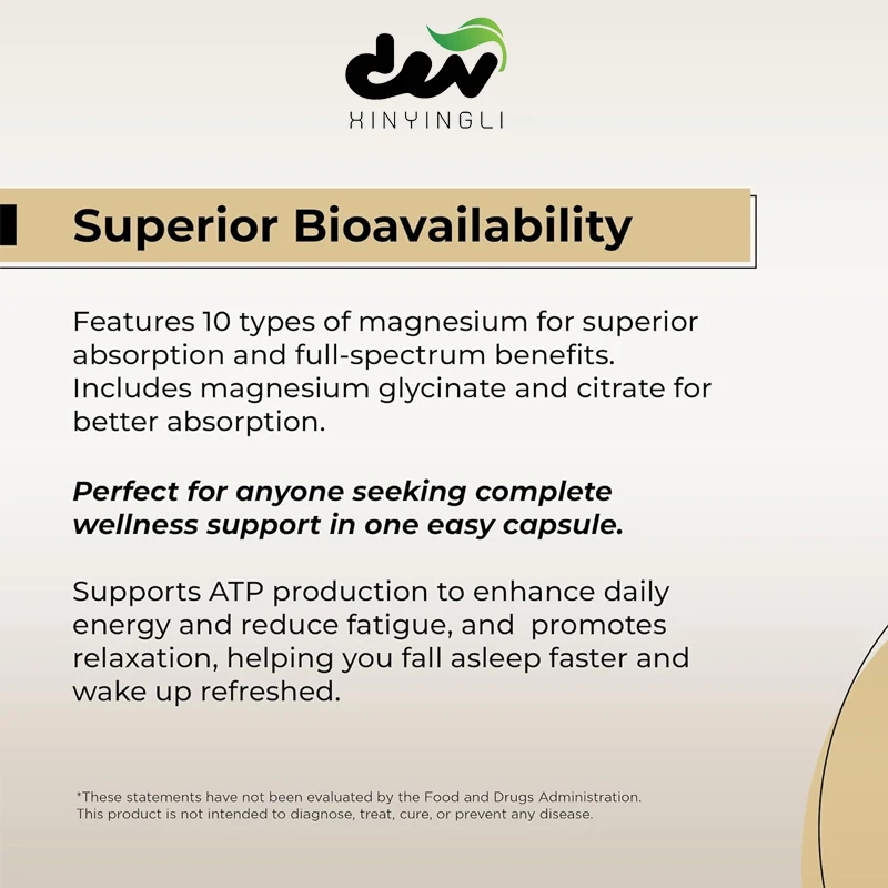 Vitamin magnesium complex supplement -10 active forms, glycine, malic acid, oxide, taurine