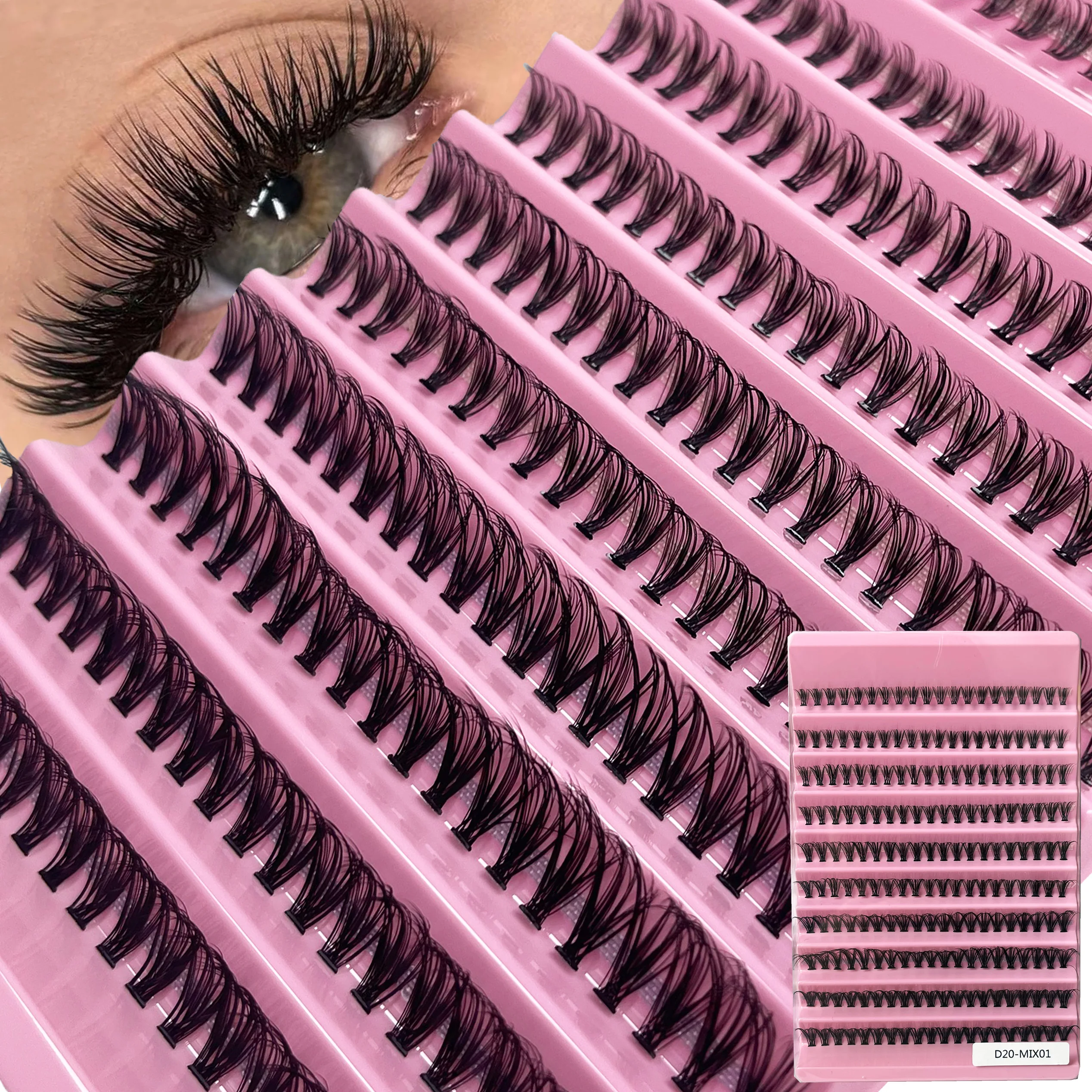 200 Cluster/box 20D Individual Lashes Cluster D Curl 8-16mm Mixed Natural Eyelash Extension Fluffy Lashes Cluster Makeup Lashes