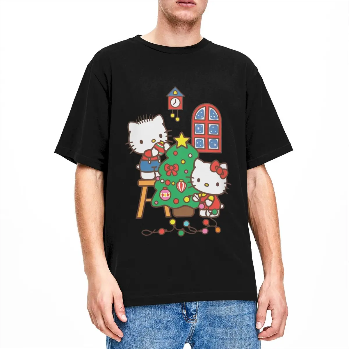 Christmas Hello Kitty Cartoon T-Shirt Novelty T-Shirts Short Sleeves Y2K Basic Tshirt Summer Cotton O Neck Oversize Tees