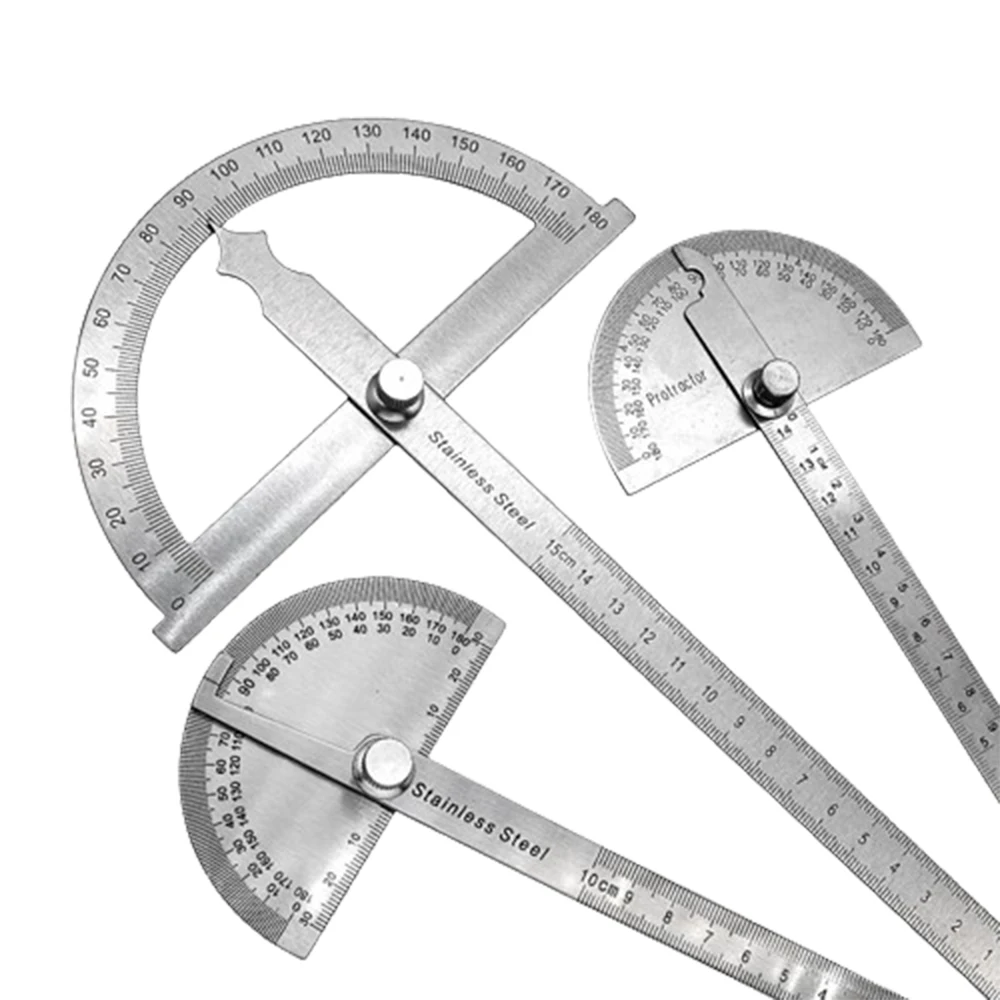 1Piece 180 Degree Adjustable Protractor Stainless Steel Angle Gauge 0-100mm/140mm/150mm Round Head Caliper Measuring Ruler