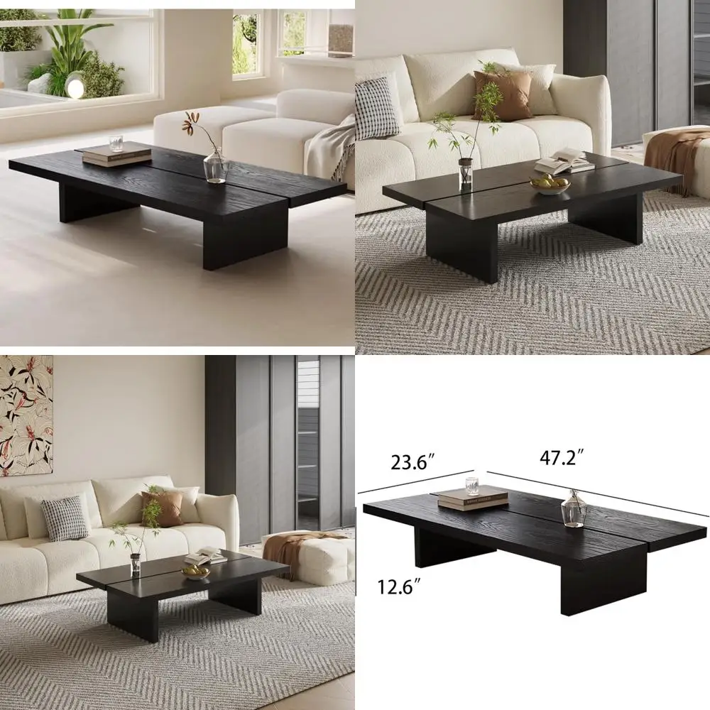 

Современный прямоугольный журнальный столик с отделкой из орехового дерева: низкопрофильная центральная часть для гостиной из минималистского черного дерева