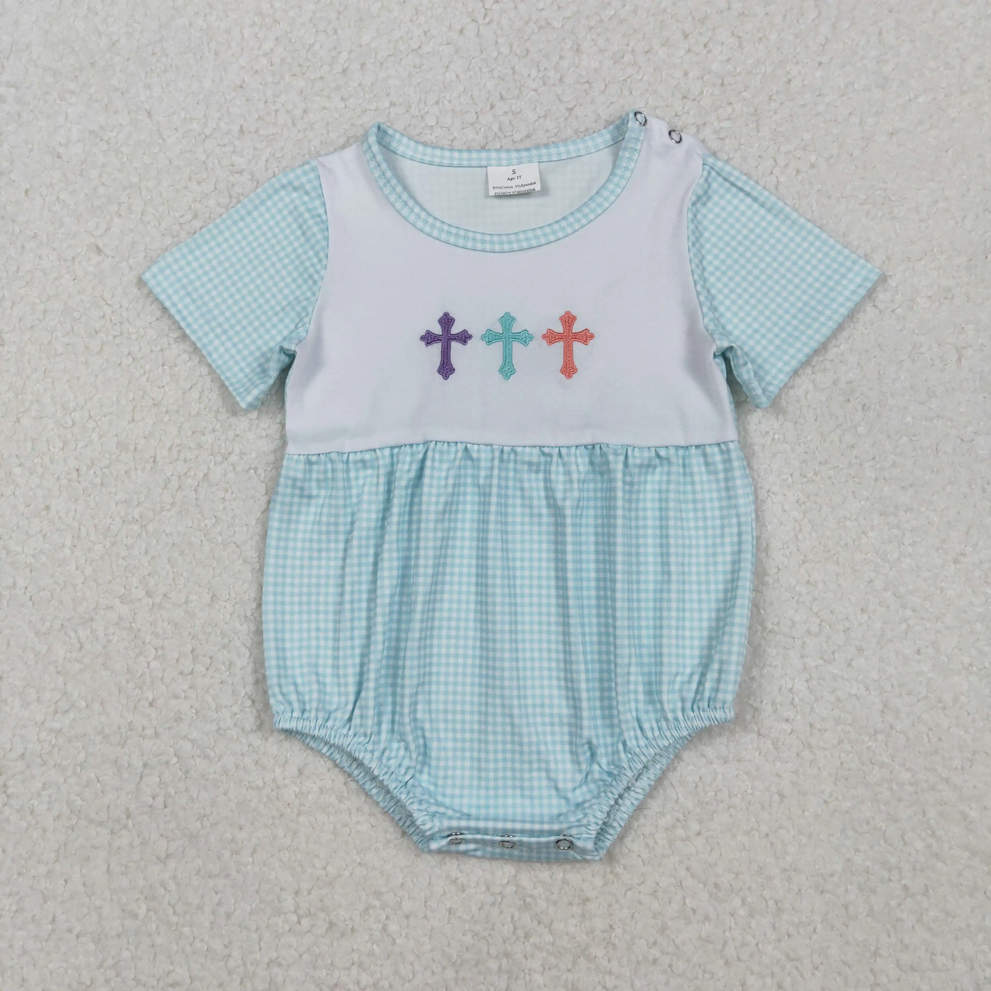 

z1107-05 SR3215 Wholesale baby romper kid clothes girl Matching easter embroidery short sleeve romper boutique children clothing