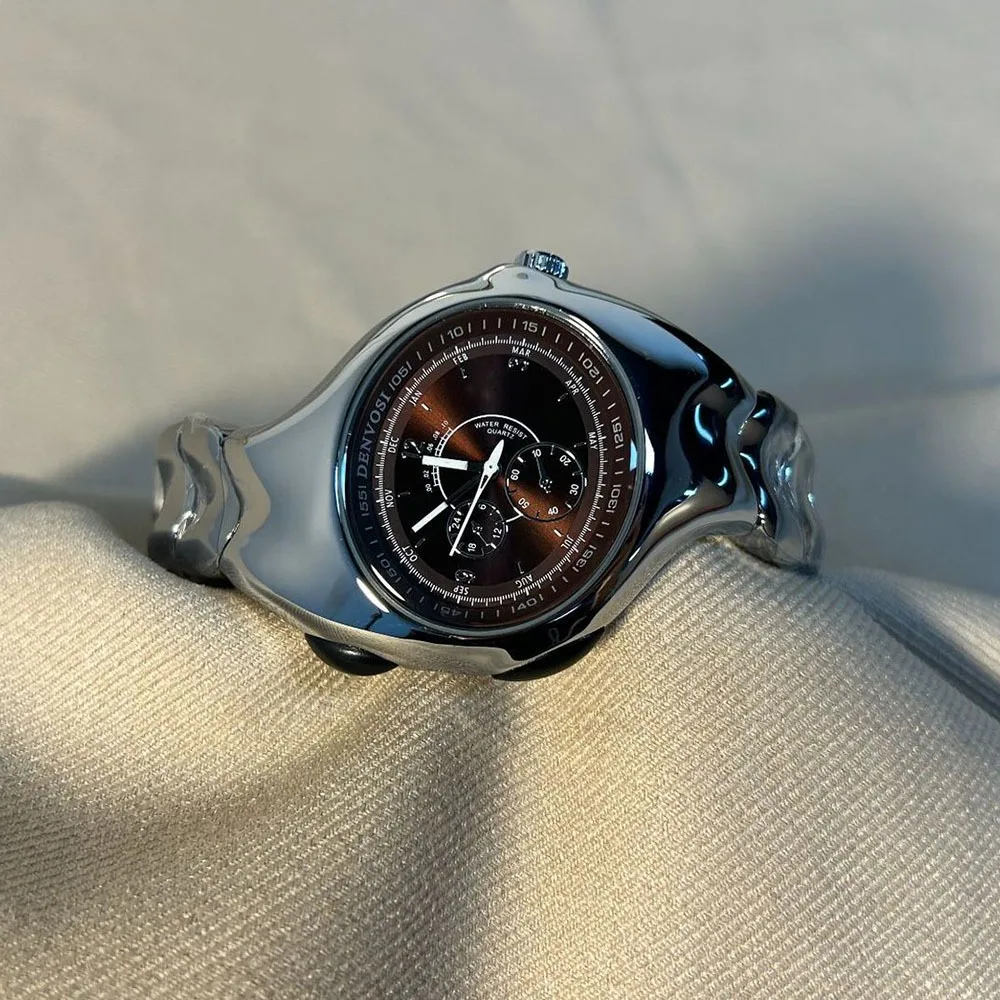 

Мужские часы из нержавеющей стали с водонепроницаемым серебристым ремешком, кварцевый механизм, искаженный дизайн в стиле Y2K, деловые часы