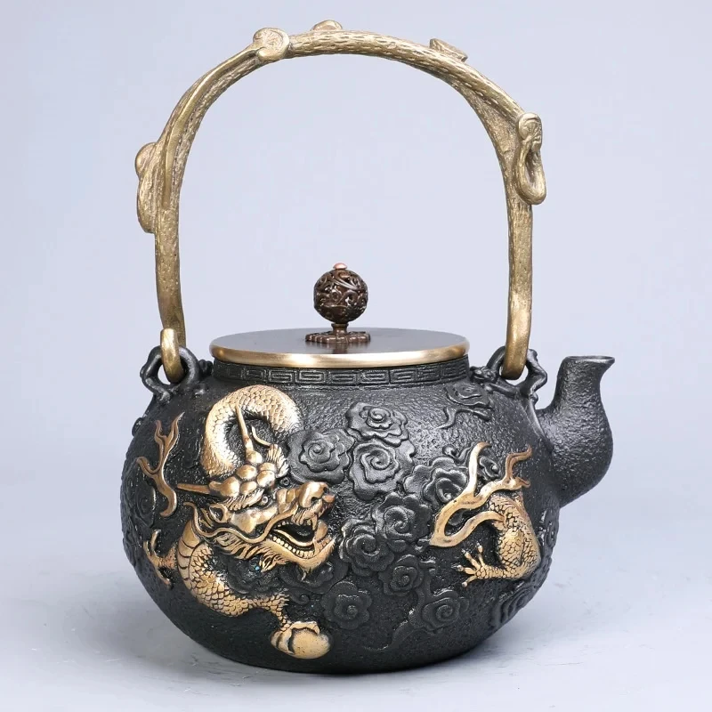 Handmade Relief of Southern Iron Pot Golden Teapot for Boiling Water and Brewing Tea