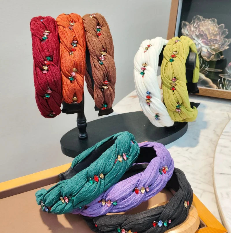 

Korean Handmade Woven Braided Diamonds Chain Headband Hair Bands Pressed Hair Hair Hoop Hairbands Simple Hair Clip Accessories