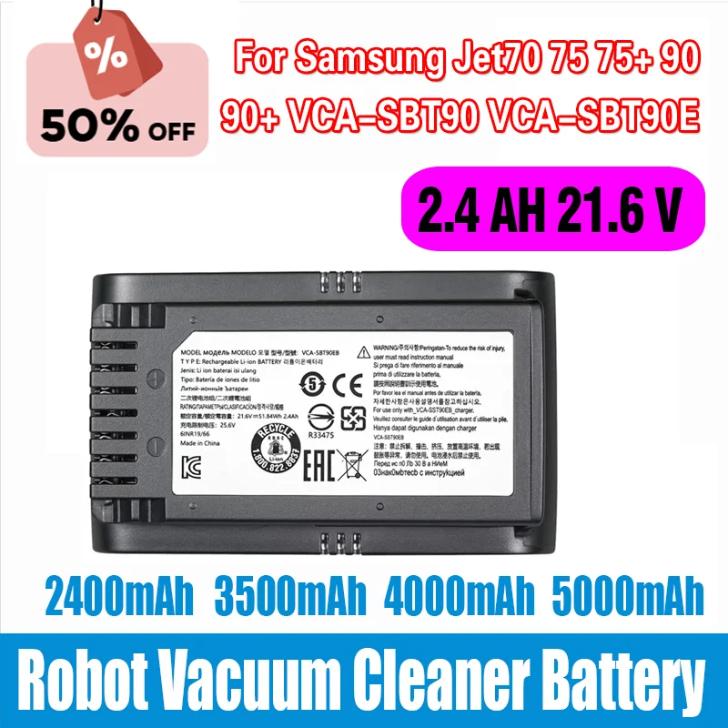 

2.4 AH 21.6 V Compatible for Samsung Jet70 75 75+ 90 90+ VCA-SBT90 VCA-SBT90E Vacuum Cleaner Batteries