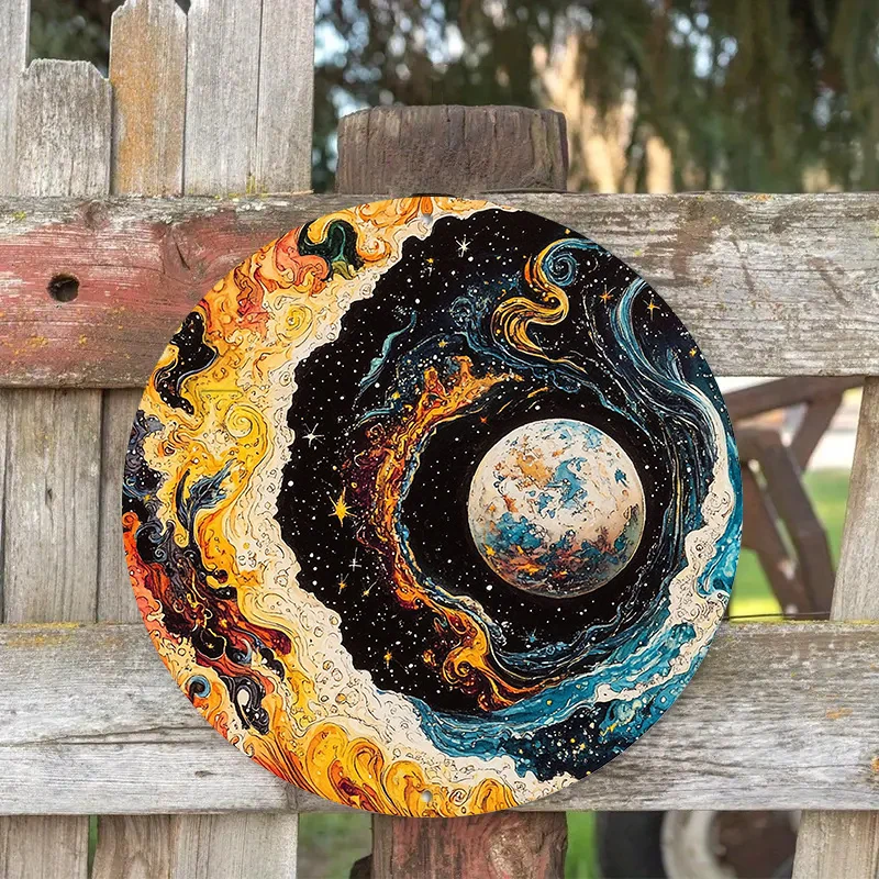 

Room Decor ，Dreamy Planet Art, 8x8inch Round Aluminum Wall Decor, UV & Scratch Resistant Metal Oil Painting Reproduction For