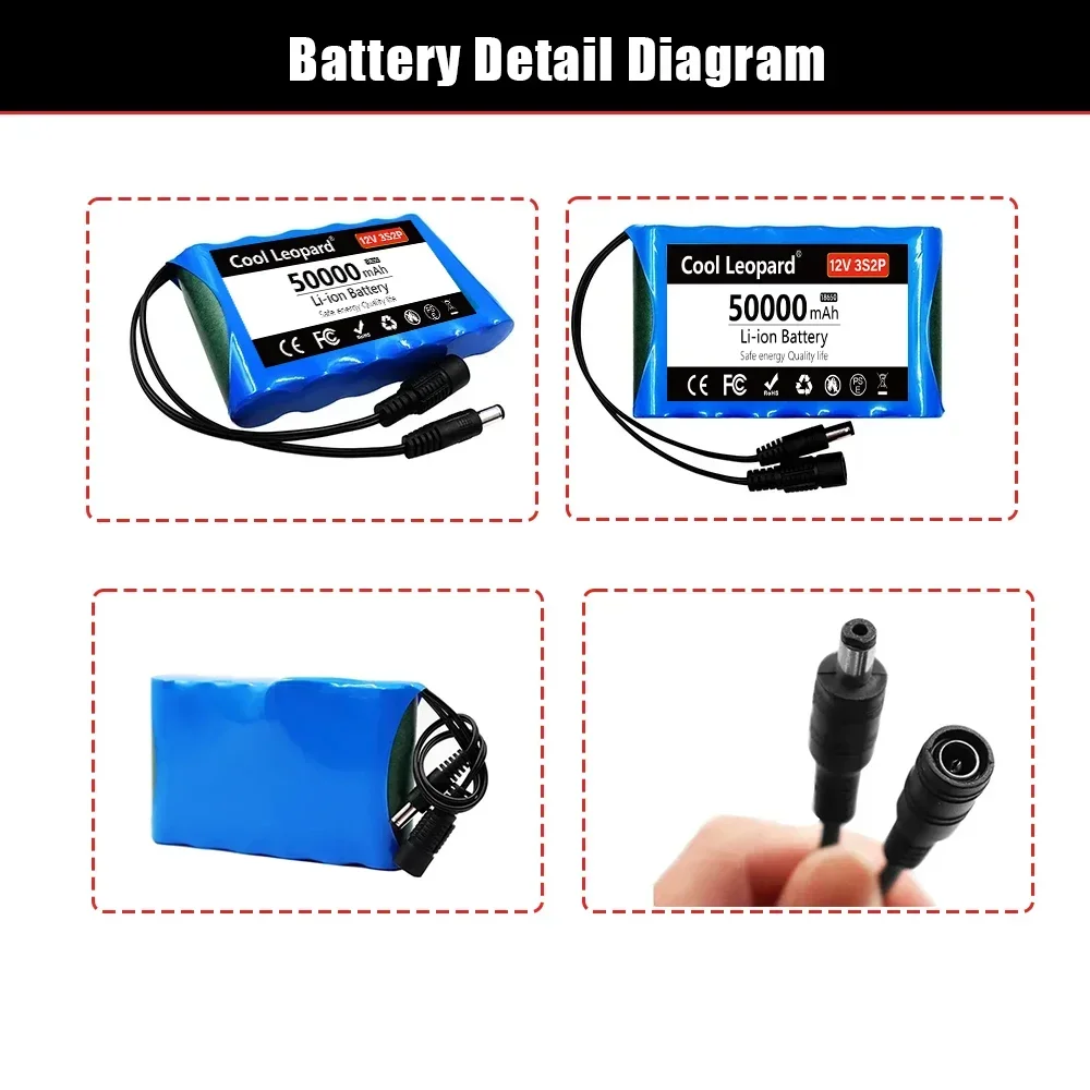 Akumulator litowy 12V 50000mah pojemność DC 12.6V 50Ah do kamery CCTV Monitor światła wędkarskie lampa ksenonowa głośniki + ładowarka