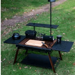 IGT Combination Table Multifunctional Portable Two Unit Folding Table Outdoor Blackened Camping Storage Table