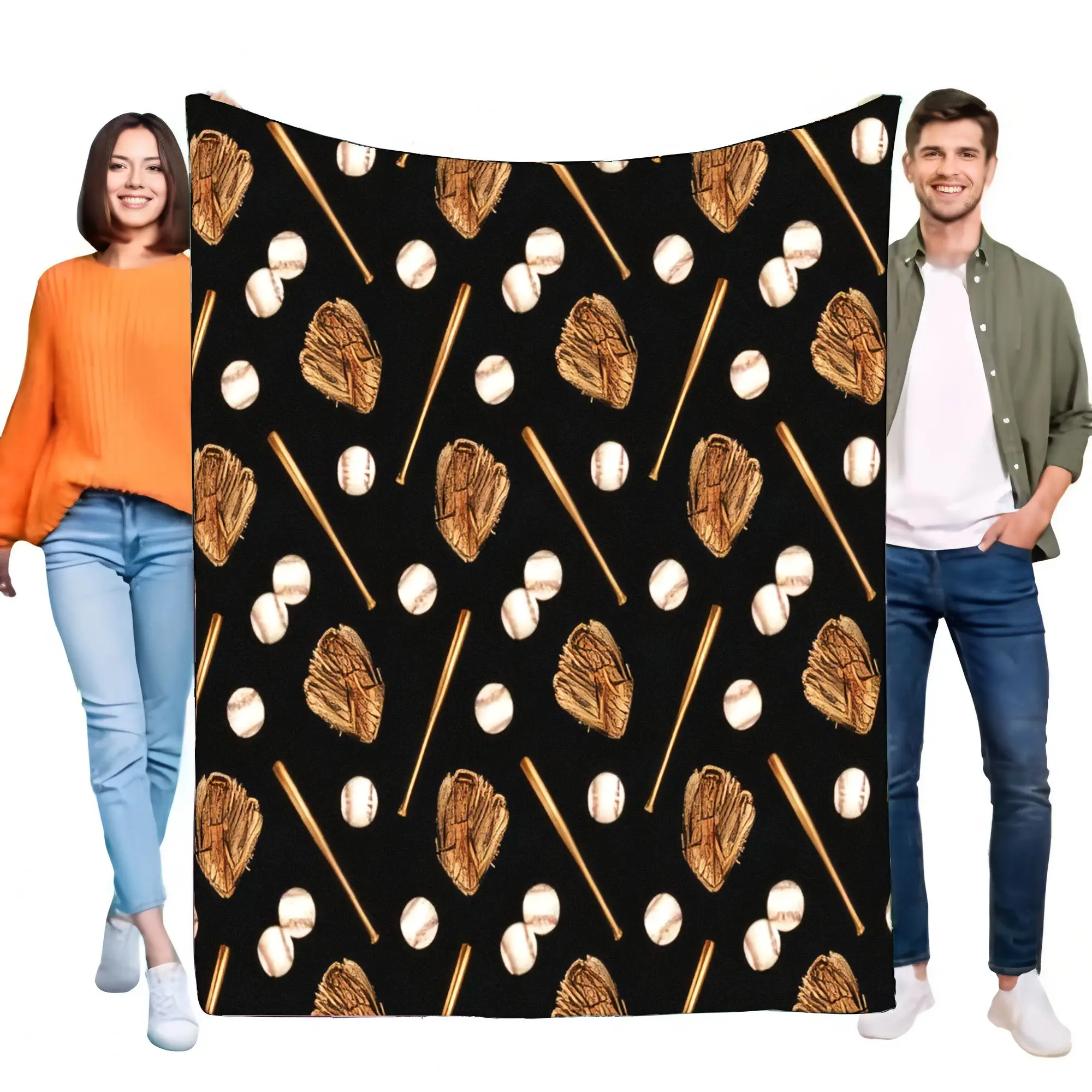 Baseball Bat & Glove Game Pattern Flannel Throw Blanket Ultra Soft Warm Cozy for Bed Sofa Sports Fan Gift Lightweight Kids Adult