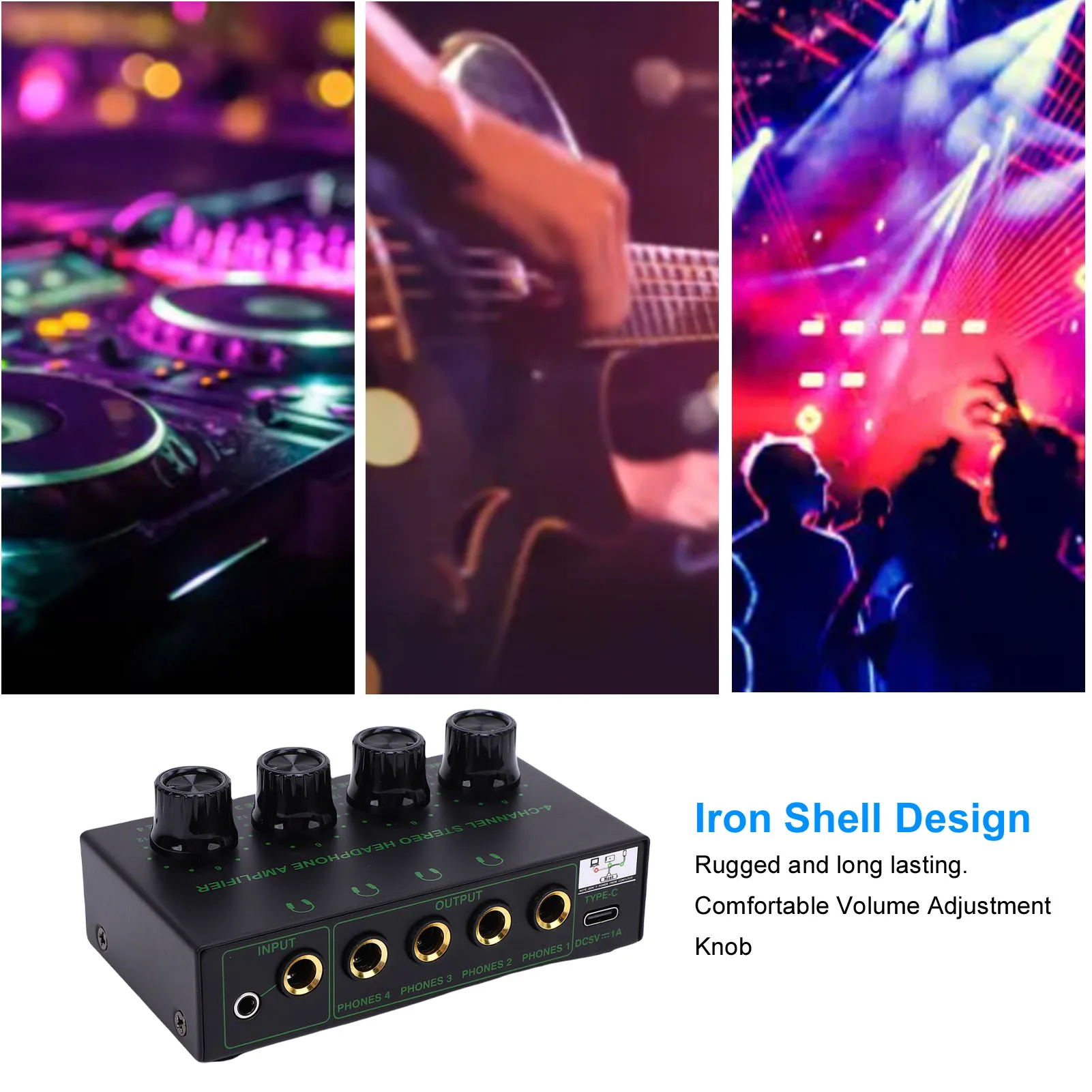4 قناة مضخم ضوت سماعات الأذن USB إمدادات الطاقة ميناء مقبض تعديل حجم مكبر صوت ستيريو مضخم ضوت سماعات الأذن ستيريو