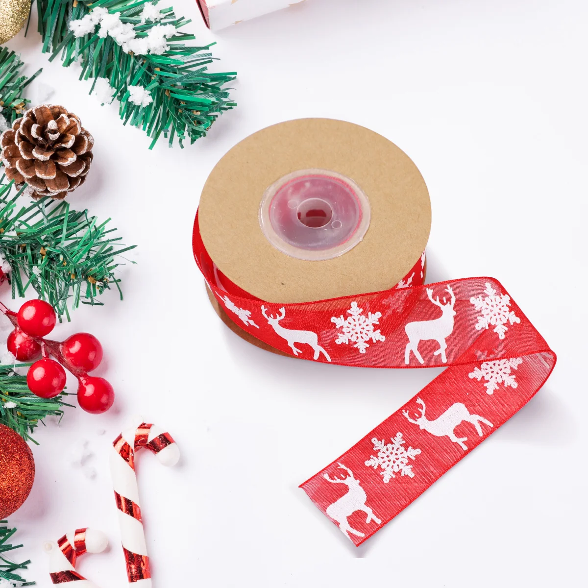 

Christmas Organza Ribbon 10m Red Snowflake Elk Pattern Premium Polyester Fiber for Gift Wrapping DIY Crafts Wedding Party