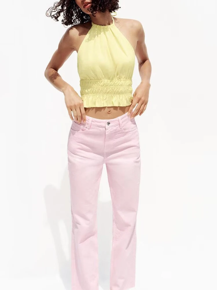 

European and American style 2025 summer new products women's clothing satin texture fashion halter neck backless top